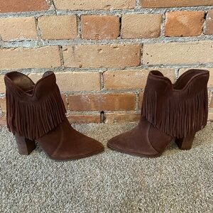 ANTONIO MELANI Brown Suede Fringe Ankle Boots